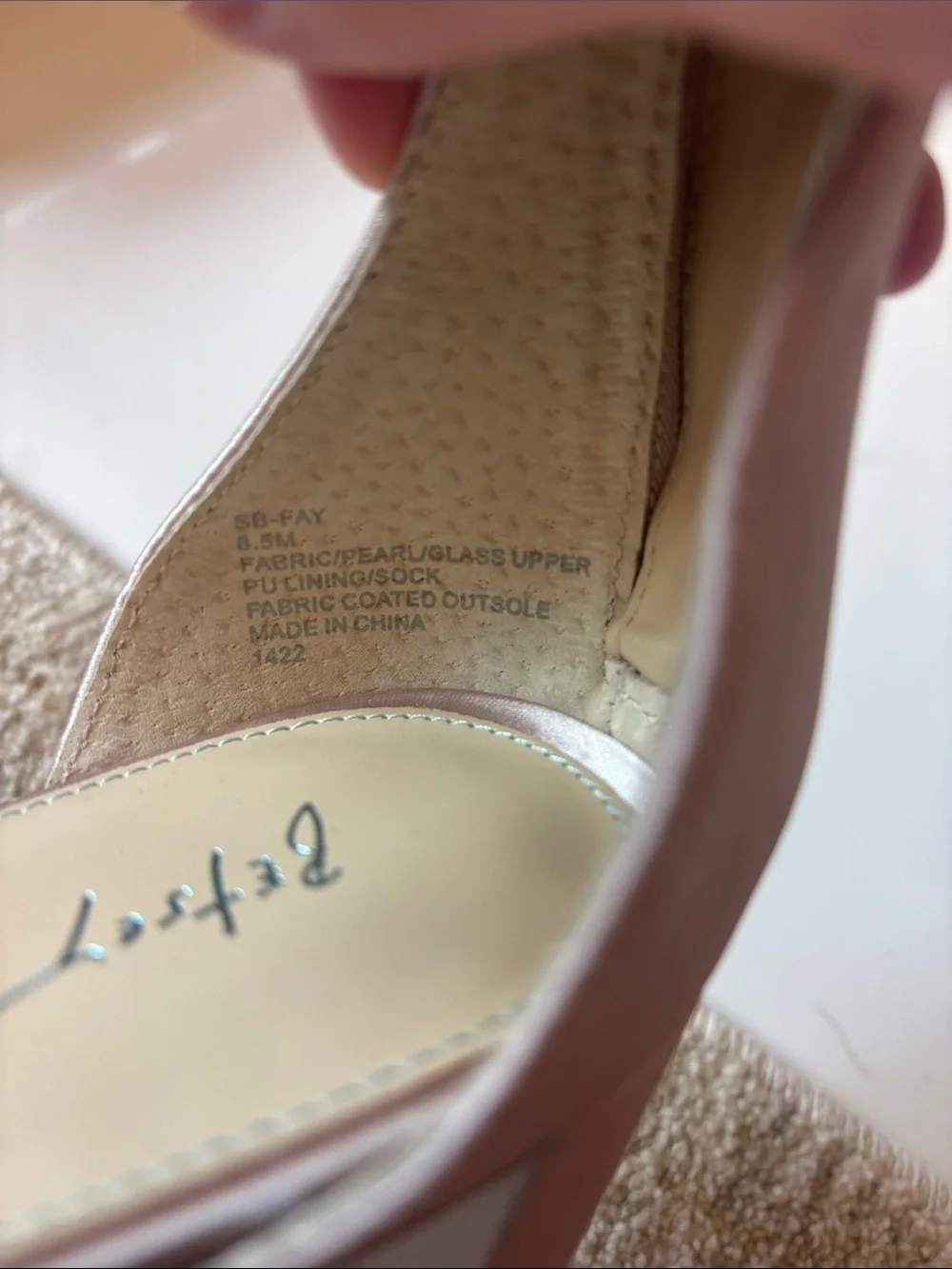 Betsey Johnson Pearl-Embellished Satin Block Heels in Blush Pink - Picture 4 of 6